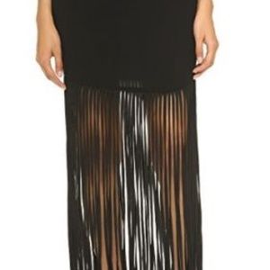 Monrow Black Maxi Skirt Fringe boho hippie festivl